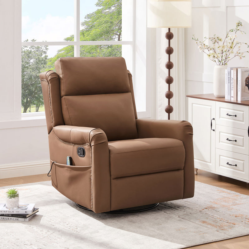 Manual Recliner, Swivel Rocking Chair With 8 Point Massage And Heating - Brown