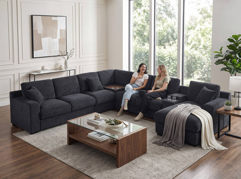 Celine - Fabric Corner Sectional Sofa With Right-Facing Chaise, Cupholders, And Charging Ports