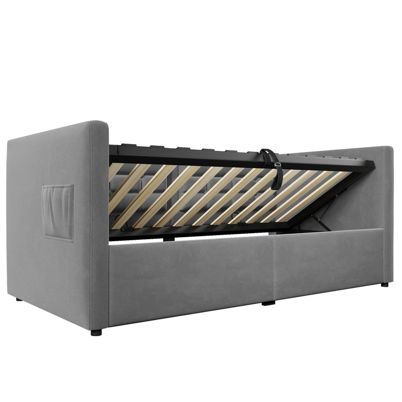 Upholstered Daybed With Hydraulic Storage And USB / Type - C Charging
