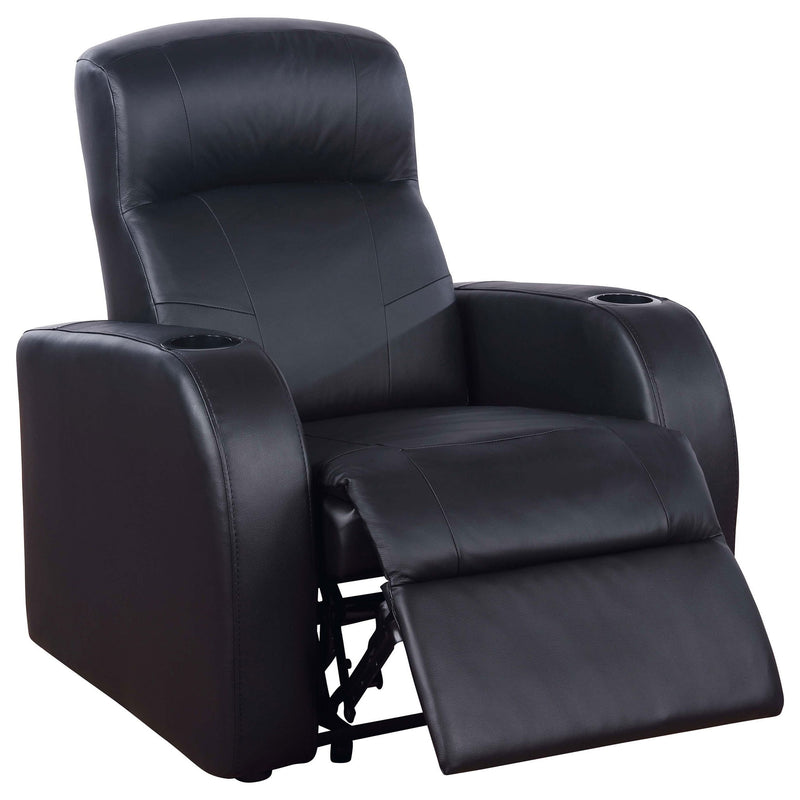 Greenfield - 4 Seater Home Theater With Wedge Console Recliners With Built In Storage And Cup Holders - Black