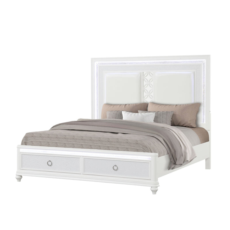 Abigale - King Bed With LED Lighting And 2 Drawer Storage Footboard - White