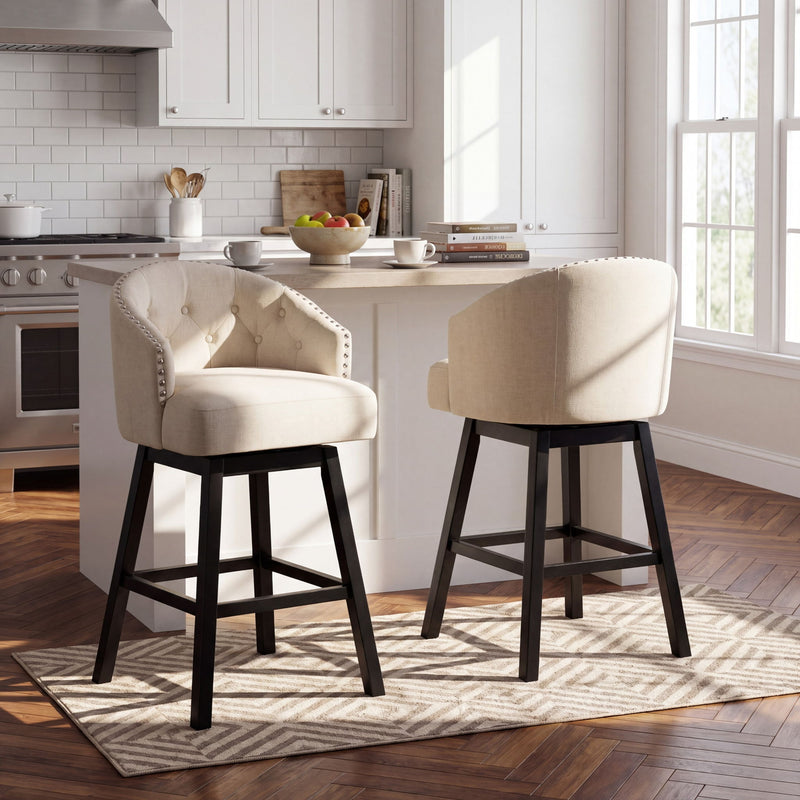 360 Degree Swivel Bar Stool & Stunning Nailhead Trim (Set of 2) - Beige