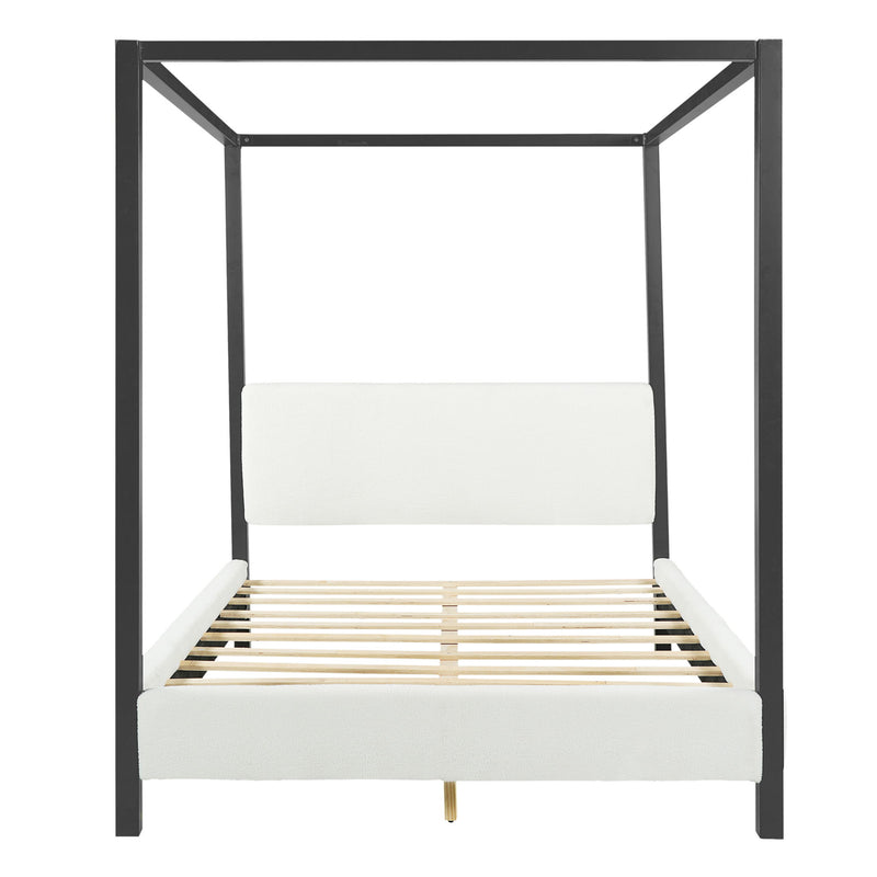 Queen Canopy Bed With Upholstery - White / Black