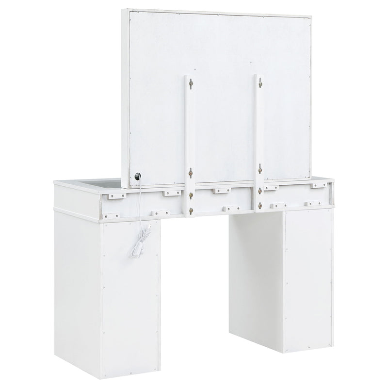 Winona - Makeup Vanity Set With Bulb Lit Mirror And Upholstered Stool - White