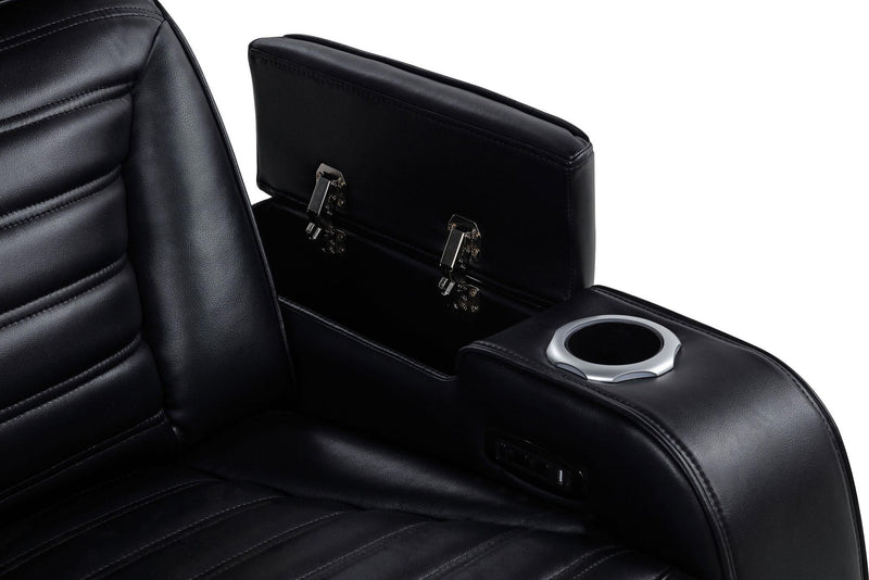 Zuma 3-piece Faux Leather Dual Power LED Sofa Set Black