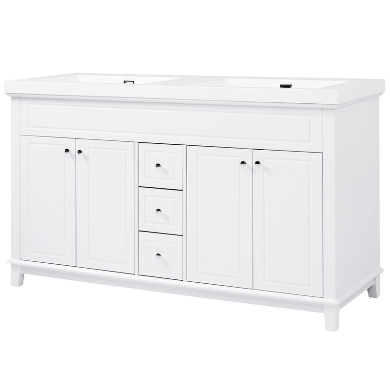 Bathroom Vanity With Double Sinks, 3 Drawers & 4 Doors - White