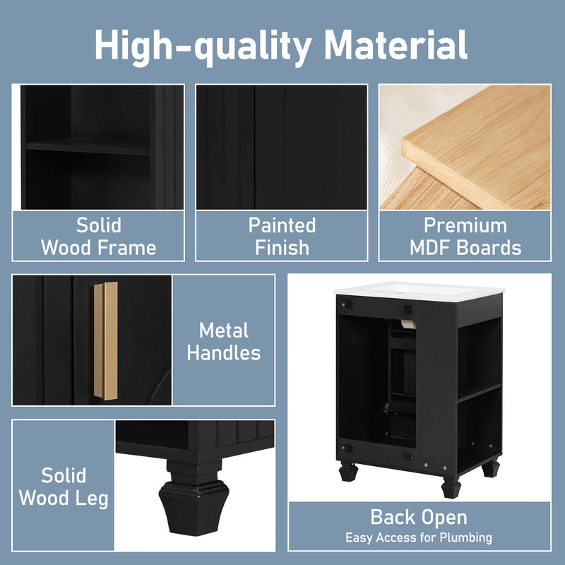 Classic Retro Bathroom Vanity With Sink, Door Shelf, Side Open Storage Frame