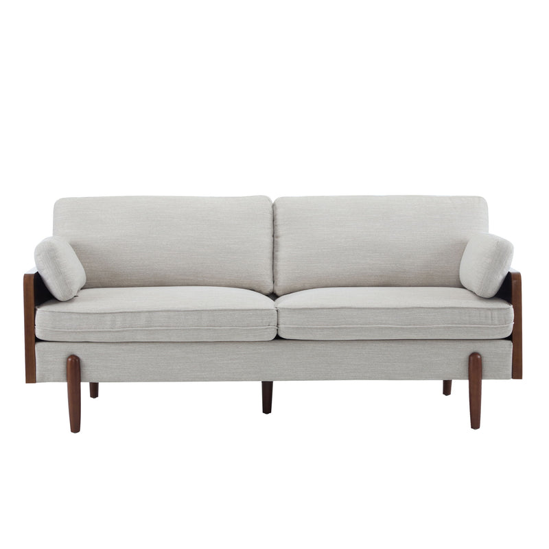 Sofa With Wood Sides And Rounded Legs - Beige