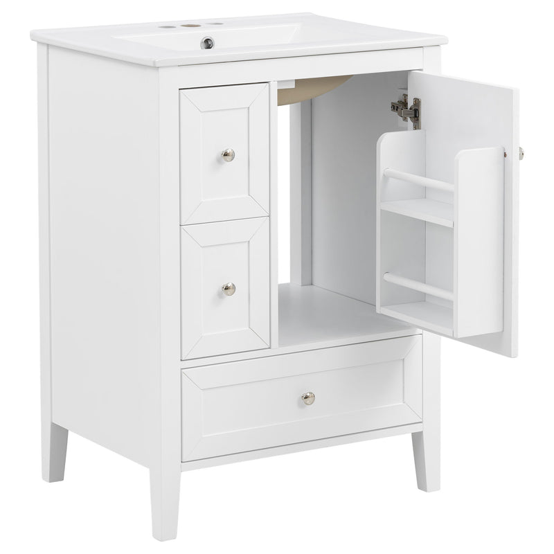 Modern Bathroom Vanity With Sink, Soft Close Drawers & Door, Storage Rack