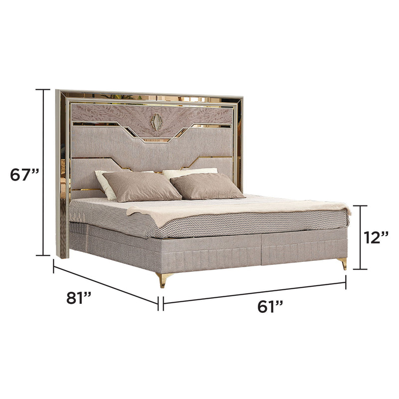 Omari - Queen Size Upholstered Bed, Hydraulic Lift Storage - Beige