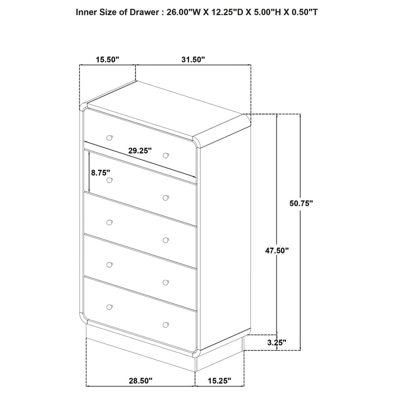 Burton - 5 Drawer Chest Of Drawers - Black