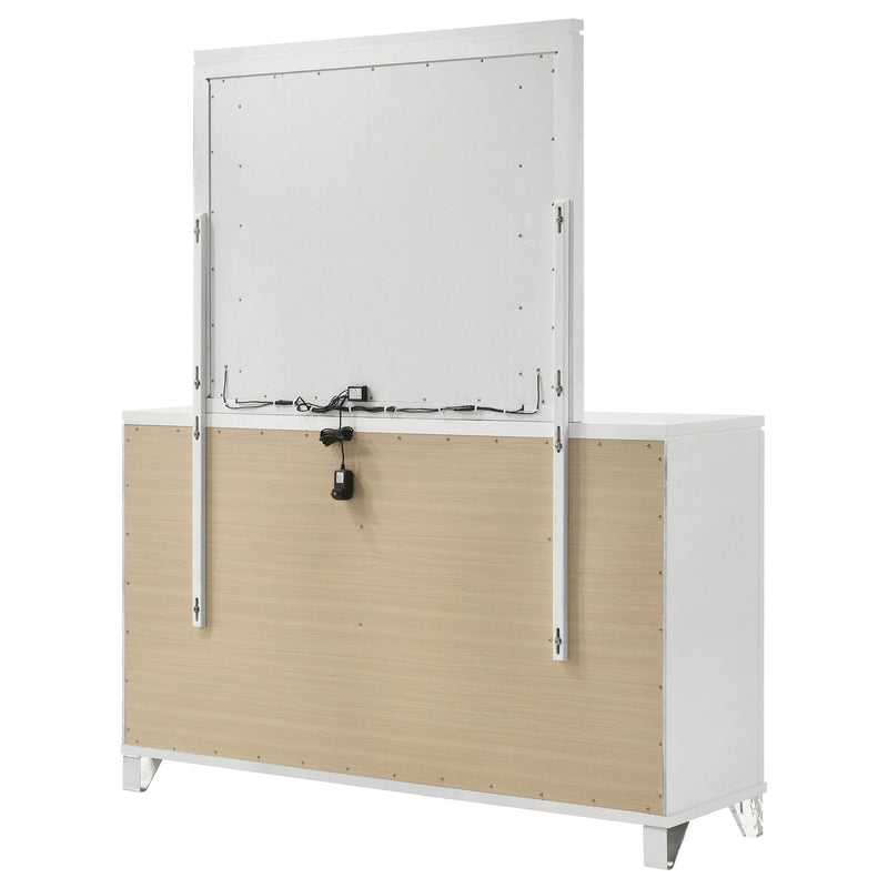 9 Drawer Dresser With LED Mirror, Touch Activated Lighting - White
