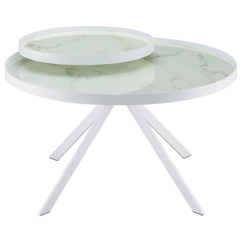 Briggs - Round Marble Printed Glass Top Coffee Table