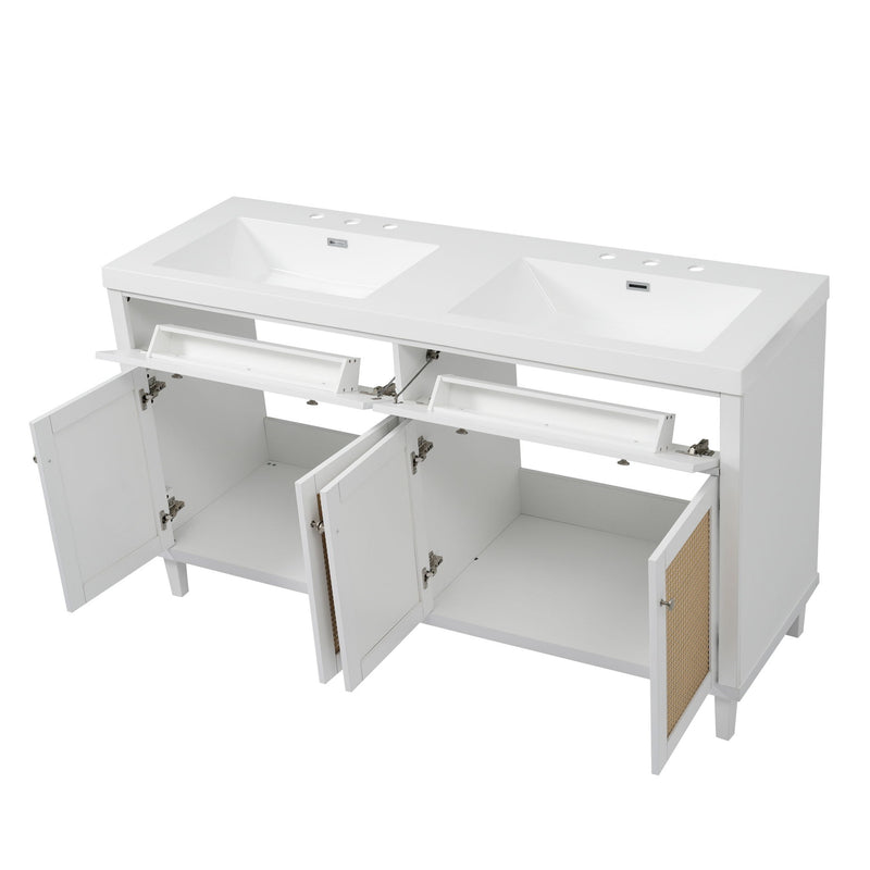 Bathroom Vanity With Double Sink, Large Storage Space - White