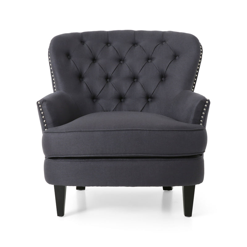 Enchante, Living Room Set With Tufted Back Club Chair And Ottoman - Gray