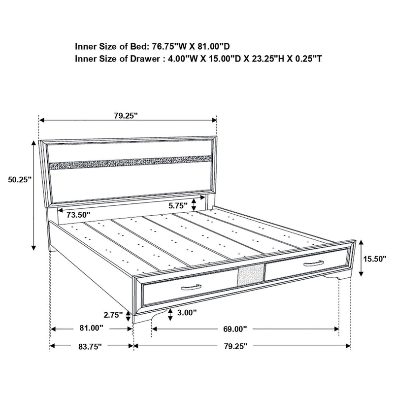 Miranda 51-inch Wood Eastern King Storage Panel Bed White
