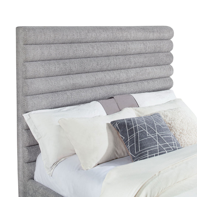 Queen Bed With Textured, And Tufted Headboard - Gray