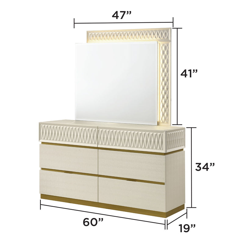 Stanley - LED Bedroom Mirror With Crocodile Texture Frame (Dresser Not Included) - Gray