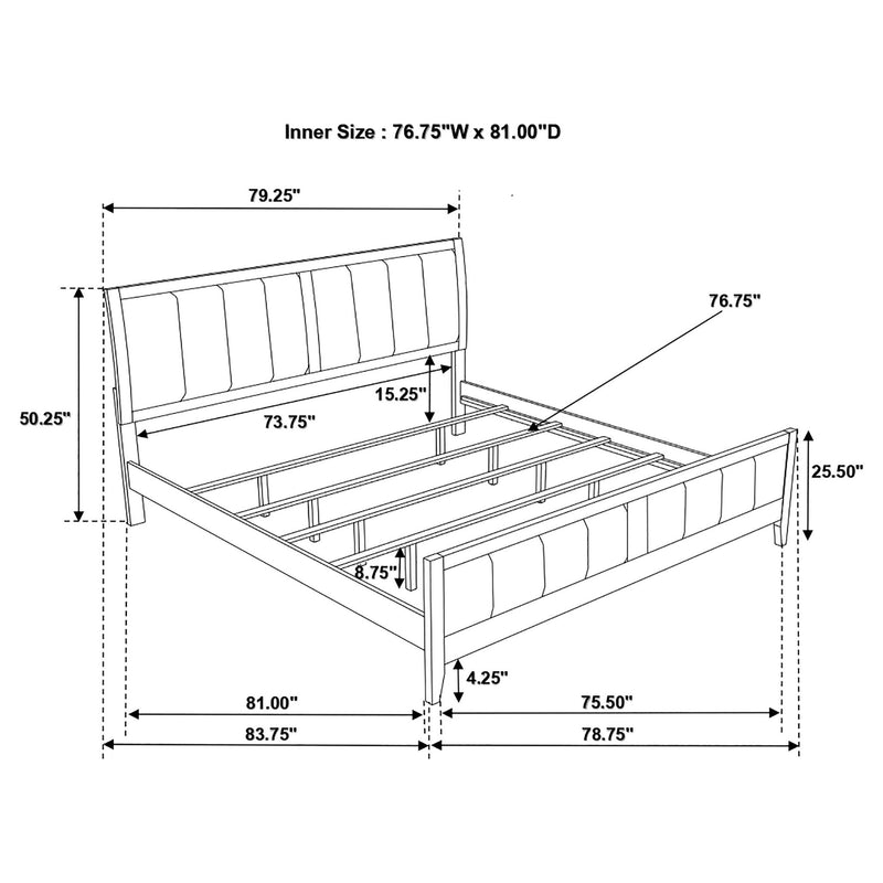 Eastern King Panel Bed With Upholstered Headboard And Footboard - Cappuccino