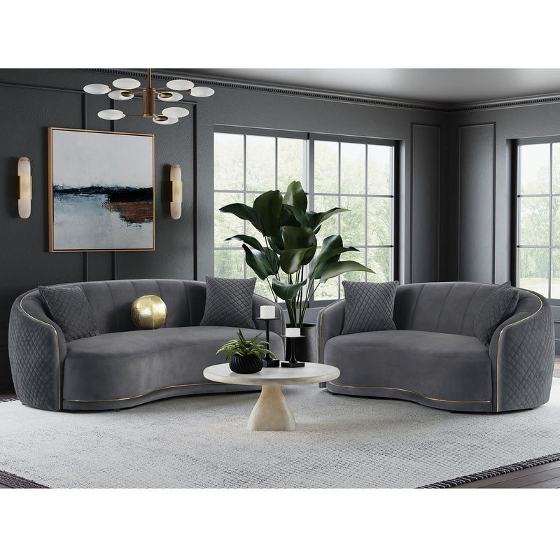 Luxe Upholstered Curved Sofa With Trim And Diamond Quilting - Dark Gray