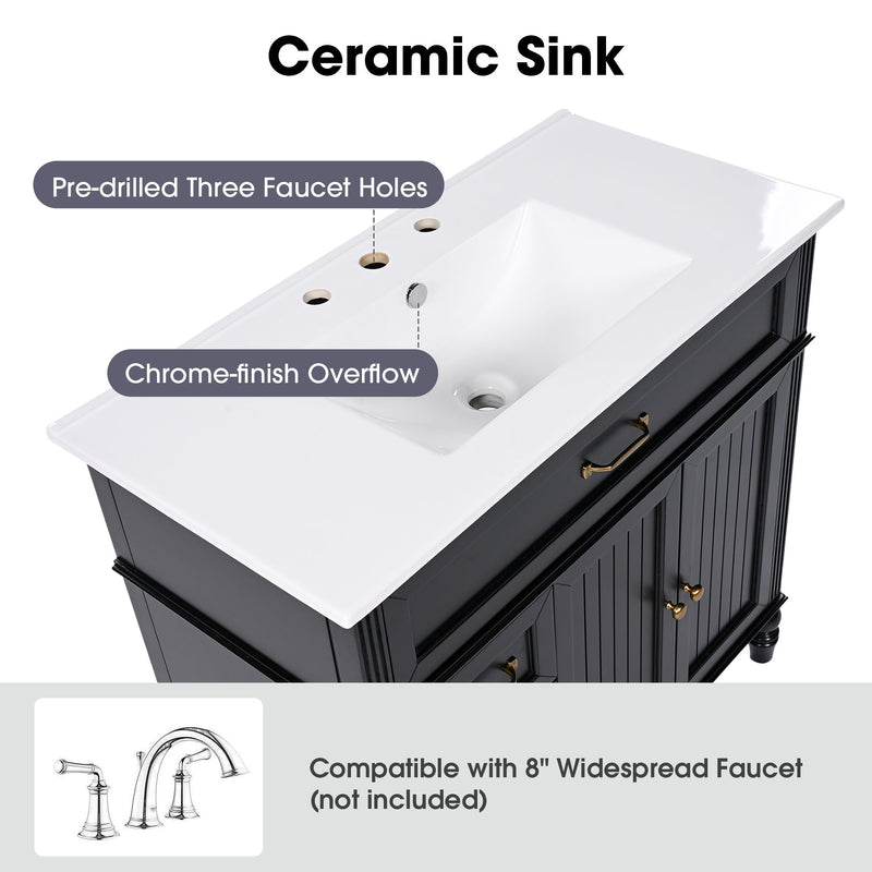 Bathroom Vanity With Sink, 2 Doors 2 Drawers, Freestanding Design