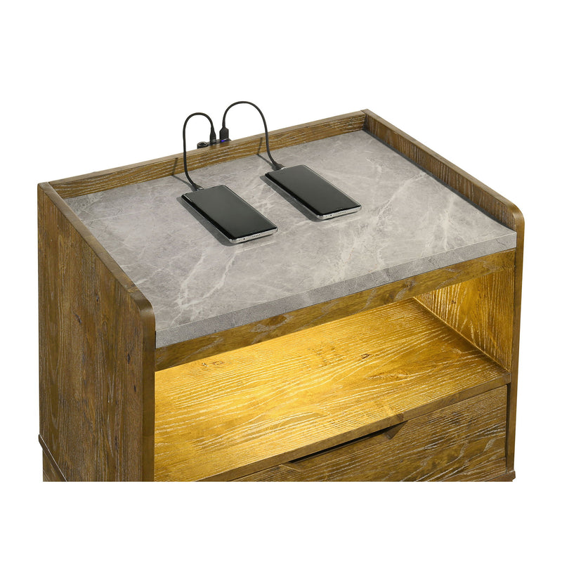 Packard - 1 Drawer Nightstand With LED Lighting And USB Charging - Oak