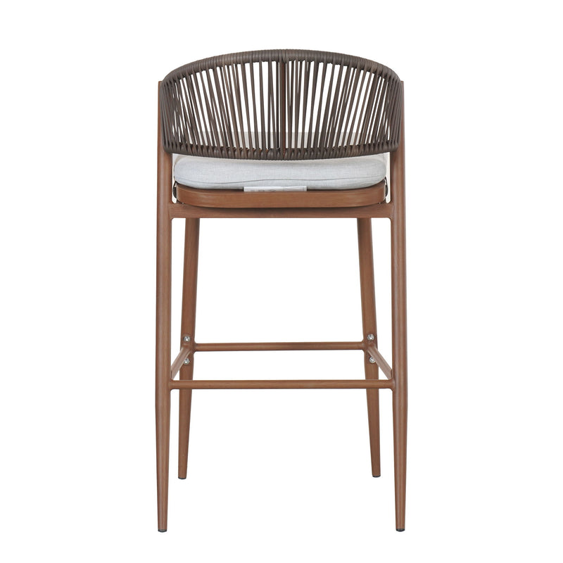 Outdoor Bar Height Metal Frame Counter Stools With Scallop Shaped Backrest & Water Resistant Cushions
