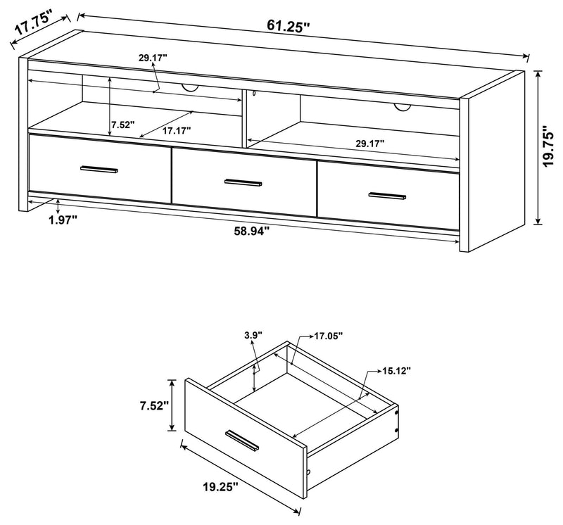 Alton 3-drawer Engineered Wood 61-inch TV Stand Black Oak