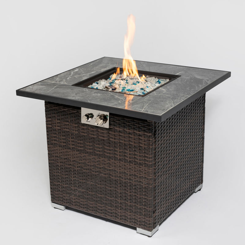 Outdoor Propane Gas Fire Pit Table With Lid With Glass Rocks And Rain Cover - Espresso