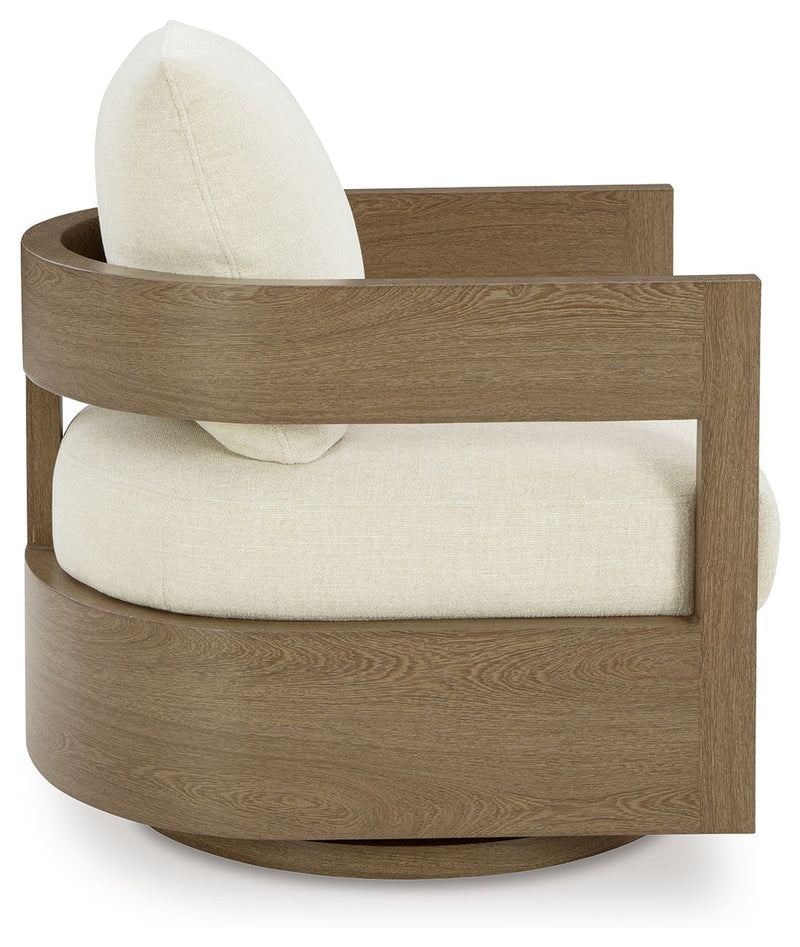 Serene Bay - Swivel Glider Chair With Cushion - Dark Brown / White