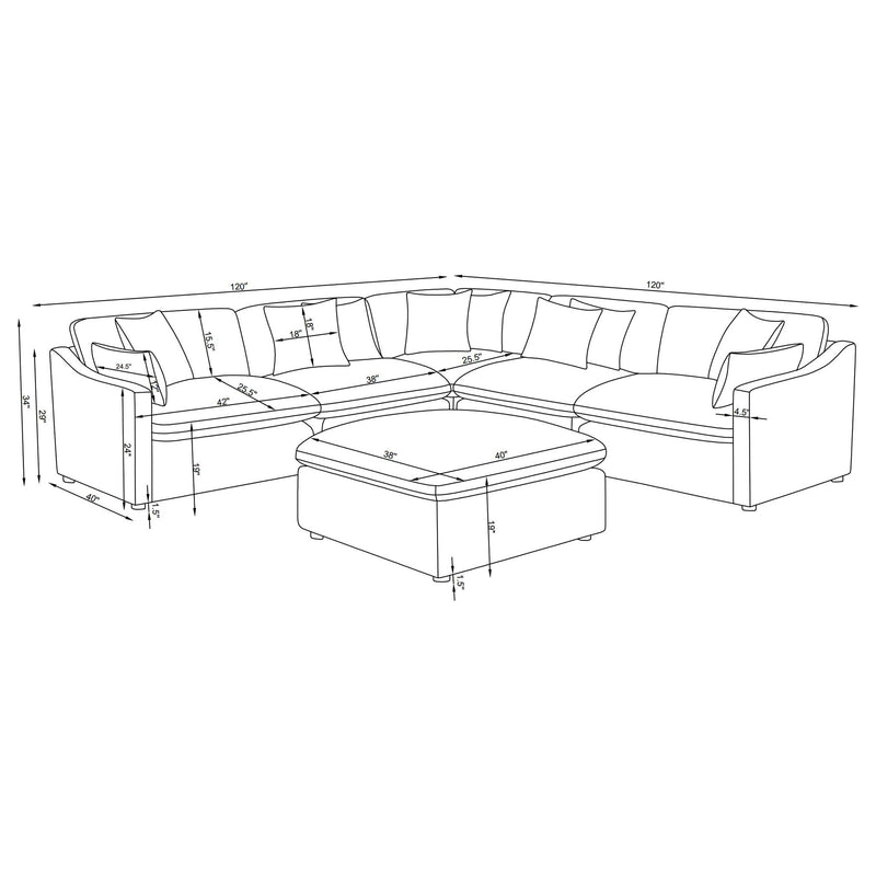 6 Piece Upholstered Modular Sectional Sofa With Reversible Cushions And Ottoman - Charcoal