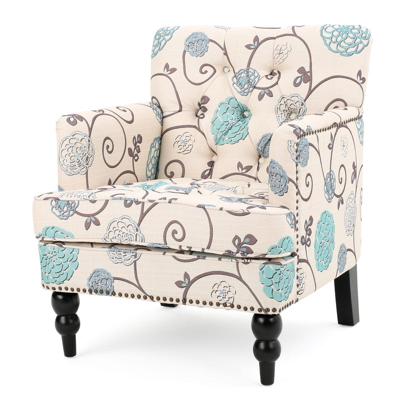 Vitality - Club Chair With Button Tufted Diamond Stitching And Turned Legs - Blue / White