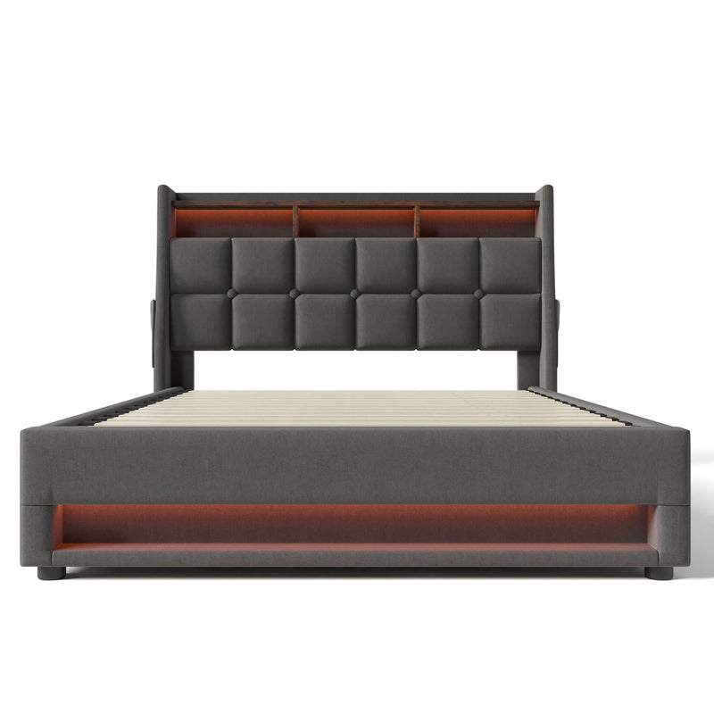Platform Bed With Hydraulic Storage, LED Lighting & Charging Station