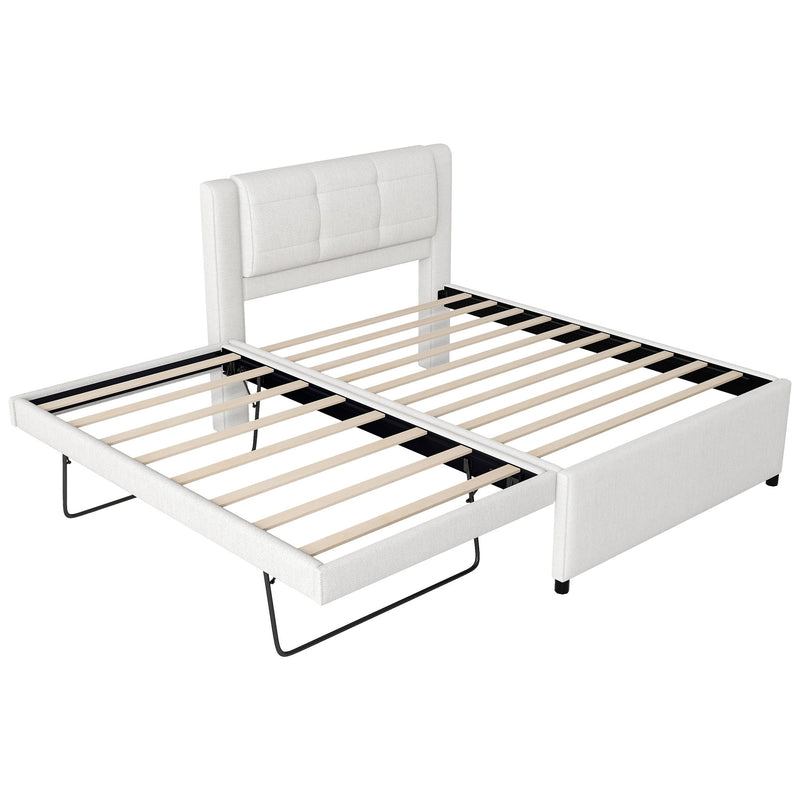 Upholstery Platform Bed With Trundle, Trundle Can Be Flat Or Erected
