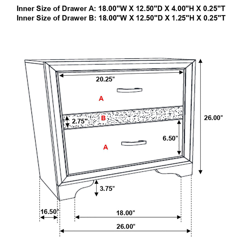 Transitional 2 Drawer Nightstand With Hidden Jewelry Tray