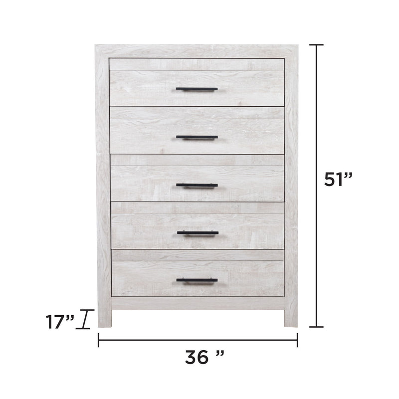 Modern Style 5 Drawer Chest In Natural Rustic Wood With Clean Lines And Spacious Storage