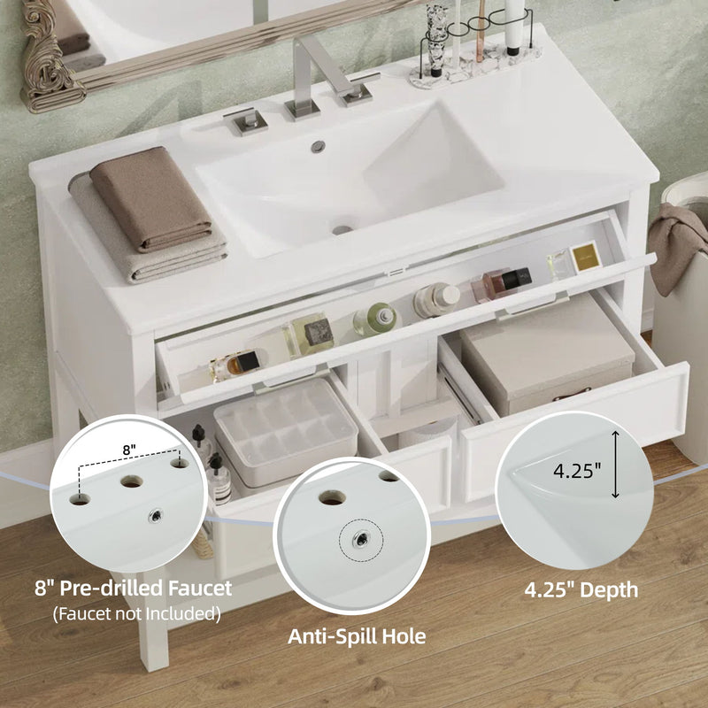 Bathroom Vanity With Ceramic Sink, Tip Out Tray & 2 Full Extension Drawers