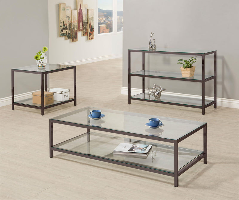 Trini 1-shelf Glass Top Coffee Table Black Nickel