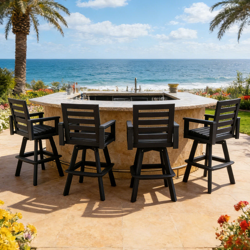 Outdoor Swivel Bar Chair, Ladderback With Wide & Thickened Frame