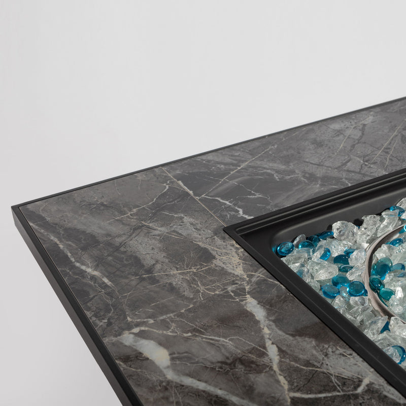 Outdoor Propane Gas Fire Pit Table With Lid With Glass Rocks And Rain Cover - Espresso