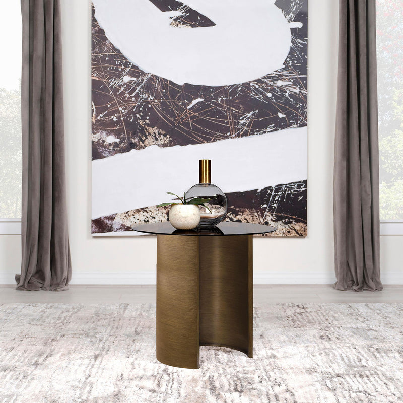 Morena Round Tawny Glass Top Side End Table Brushed Bronze