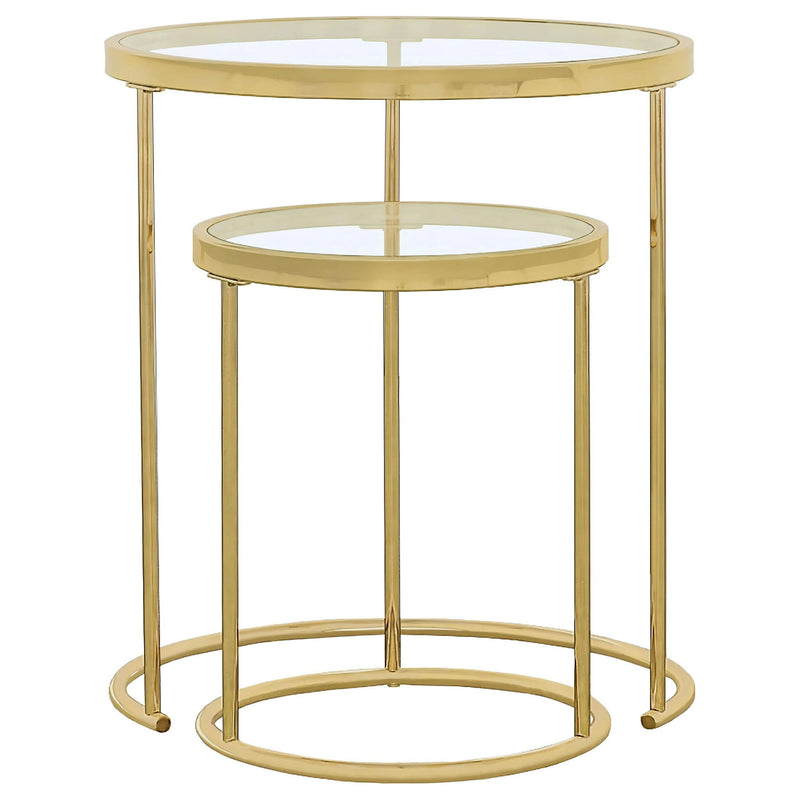 Maylin 2-piece Round Glass Top Nesting Table Set Gold