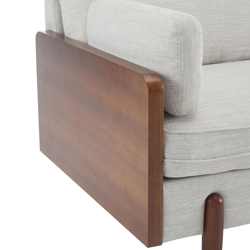 Sofa With Wood Sides And Rounded Legs - Beige