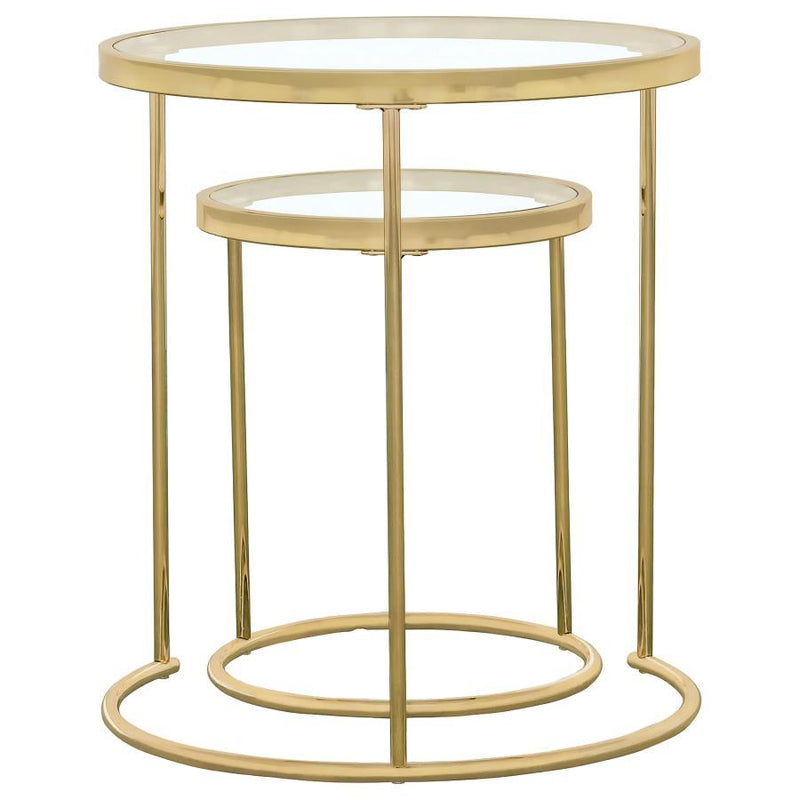 Maylin - 2 Piece Round Glass Top Nesting Table Set - Gold