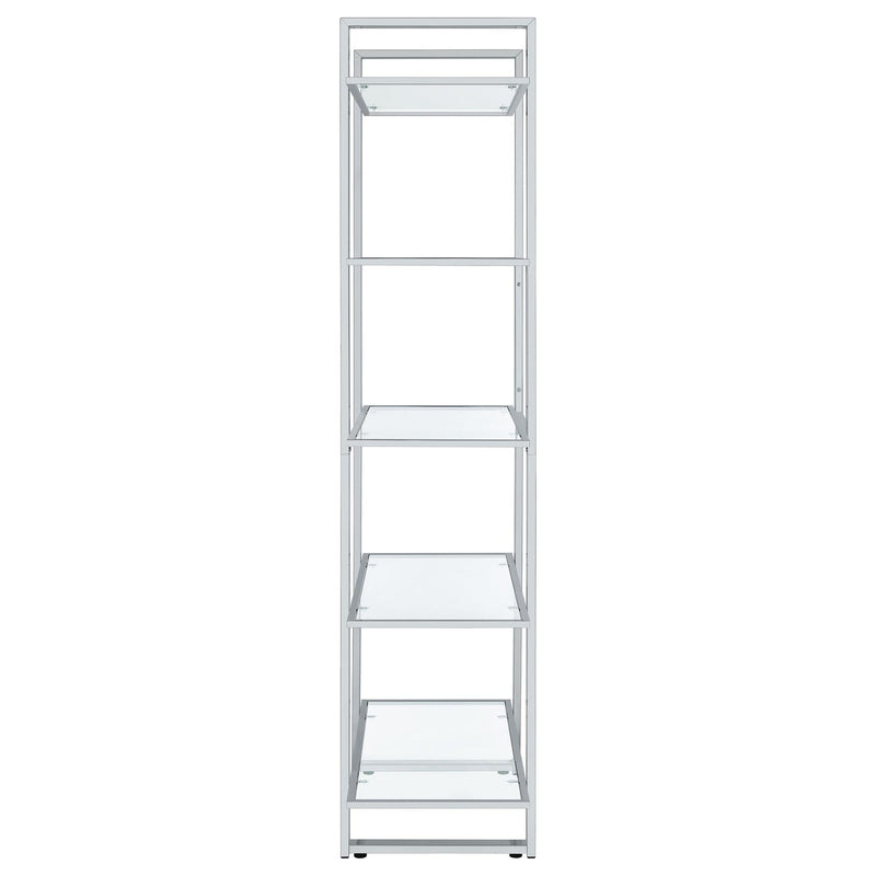 Hartford 79-inch 5-shelf Glass Bookshelf Chrome