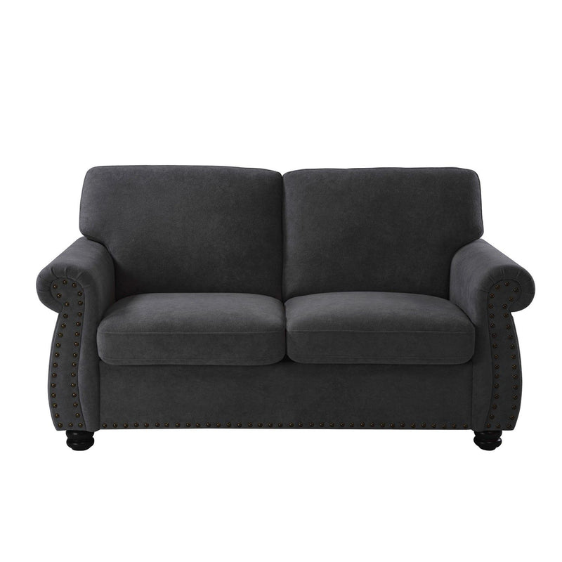 Soft Loveseat, Upholstered 2 Seater Couch, Loose Back Cushions And Turned Legs