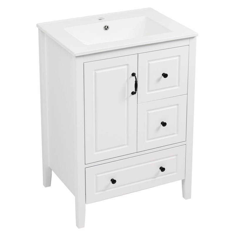 Freestanding Bathroom Vanity With Sink, Soft Closing Cabinet And Drawers - White