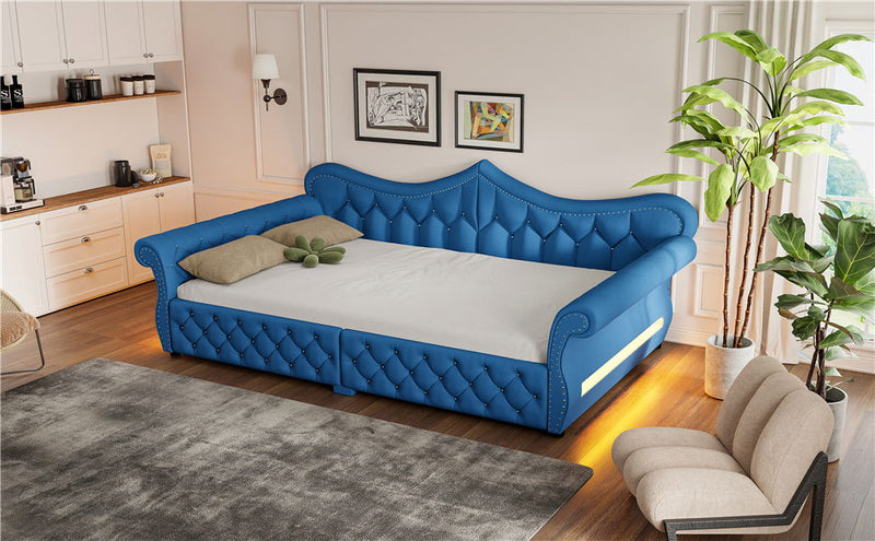Upholstered Daybed With LED Lighting And Nailhead Trim