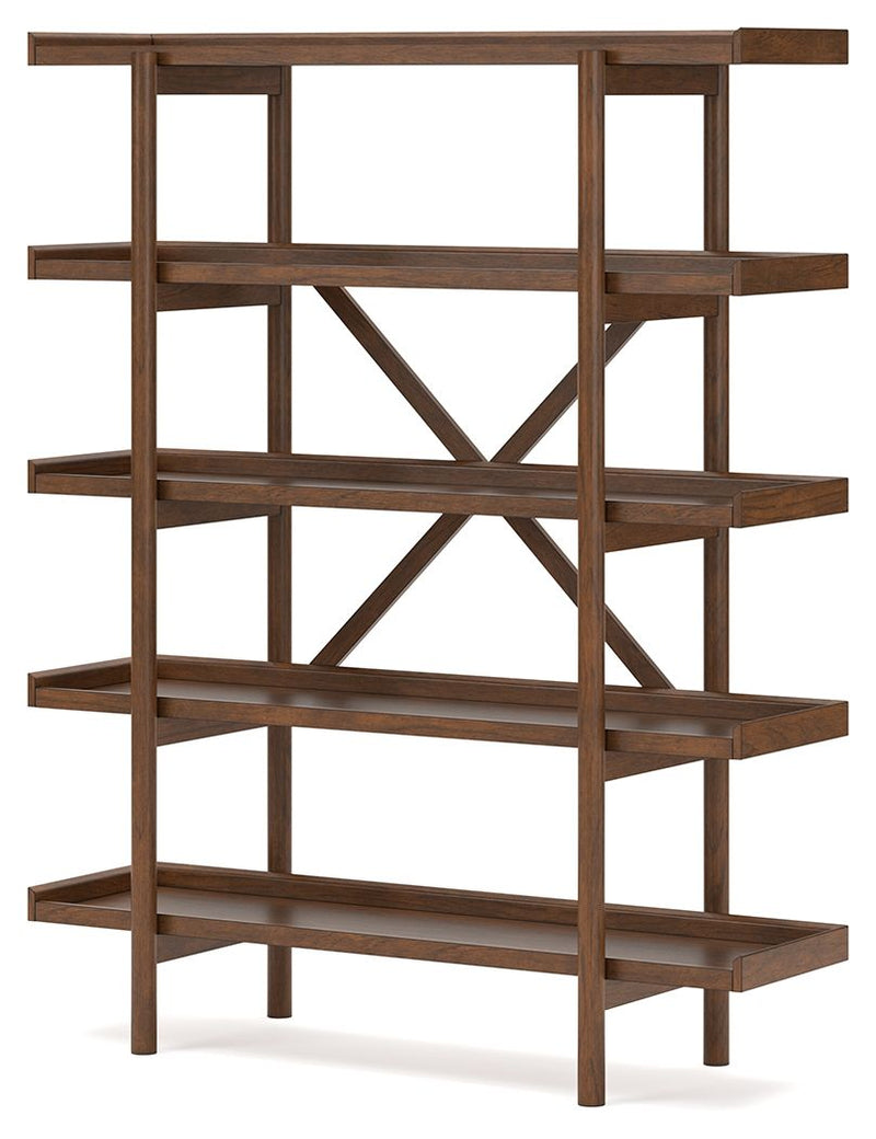 Lyncott - 3 Pc. - Home Office Desk, Chair, Bookcase - Brown