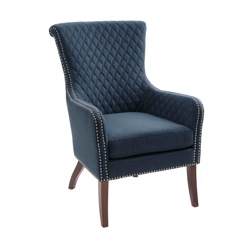 Accent Chair With Quilted Back And Silver Studs - Dark Blue